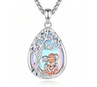 INFUSEU Collier Arbre de Vie Pendentif Goutte Pierre de Lune Maman Deux Enfants Famille Arbre Généalogique Bijou Cadeau pour Femme Maman Fille