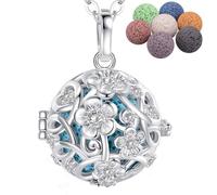 INFUSEU Collier Aromatherapie, Huile Essentiel Collir Diffuseur Bijoux Forme De Fleur De Cerisier Plaqué Argent Pendentif Femme DéSodorisant Voiture Original Collier Chaine Femme