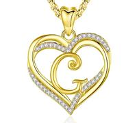 INFUSEU Collier Avec Lettres De L'alphabet De A À Z, Collier Double Cœur Avec Pendentif En Or Longue Chaîne De 20 Pouces Bijoux G Cadeaux D'anniversaire Personnalisés pour Femme Et Épouse