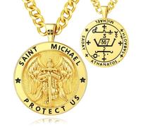 INFUSEU Collier avec pendentif religieux catholique pour homme et femme, Saint Michel-Christophe Benoît Crucifix Faith, chaîne de 55,9 à 61 cm, Grand, Plaqué or, émail artisanal