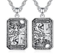 INFUSEU Collier Cartes Tarot Carte du Fou Rétro Chanceux Amulette Charme Signe Du Zodiaque Carte De Tarot Double Face Vision Pendentif Bijoux Vintage Constellation Cadeaux pour Homme Femme