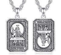 INFUSEU Collier Cartes Tarot Carte du Magicien Rétro Chanceux Amulette Charme Signe Du Zodiaque Carte De Tarot Double Face Vision Pendentif Bijoux