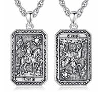INFUSEU Collier Cartes Tarot Rétro Chanceux Amulette Charme Signe Du Zodiaque Carte De Tarot Double Face Vision Pendentif Bijoux Vintage Constellation Cadeaux pour Homme Femme