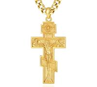 INFUSEU Collier Croix Crucifix, Argent Sterling 925 18K Oro Pendentif Jésus Acier Orthodoxe Chretienne Bijoux Byzantin Amulette Protection Catholique Réglable pour Hommes Femmes