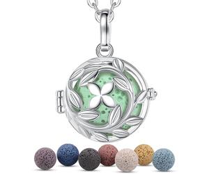 INFUSEU Collier D'aromathérapie, Arbre De Vie Trèfle À Quatre Feuilles Diffuseur De Pierre De Lave Pendentif Bohème Huile Essentielle Bijoux Longs Cadeau pour Elle