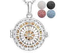 INFUSEU Collier D'AromathéRapie, Galet Diffuseur Huile Essentielle Pendentif D'AnxiéTé Pour Femme, Bijoux Avec Diffuseur D'Huile Avec 5 Pierres De Pierres De Lave