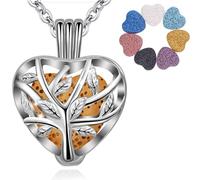 INFUSEU Collier Diffuseur Huile Essentielle, Arbre De Vie Pendentif Diffuseur De Parfum Coeur Bijoux Pierre Naturelle Aromatherapie Cadeaux Pour Dame