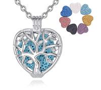INFUSEU Collier Diffuseur Huile Essentielle, Arbre De Vie Pierre Naturelle Aromatherapie Famille Bijoux Avec 7 PièCes De Pierre De Lave