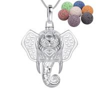 INFUSEU Collier Diffuseur Huile Essentielle, Cuivre Plaqué Argent, Diffuseur D'Huiles Essentielles D'Aromathérapie, Pendentif EléPhant Porte-Bonheur