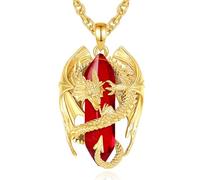 INFUSEU Collier Dragon en Cornaline, Pendentif Dragon Nordique 18K Or Hexagonal, Cristal de Guérison, Bijou Gothique Naturel, Cadeau pour Hommes Et Femmes
