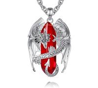 INFUSEU Collier Dragon En Cristal, Pendentif Dragon Nordique Cornaline Hexagonal, Bijou Gothique Naturel, Cadeau pour Hommes Et Femmes
