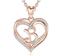INFUSEU Collier Femme avec Lettre B, Initiale Alphabet Bijoux Or Rose Zircon Cubique Double Coeur Pendentif et Chaîne de 20 Pouces pour Cadeaux Nom Féminin