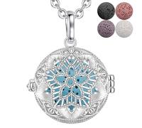 INFUSEU Collier Huile Essentielle Diffuseur, Cuivre Plaqué Argent Fleurs De Datura Pendentif Avec 7 Pierres De Lave ColoréEs RéUtilisables ChaîNe