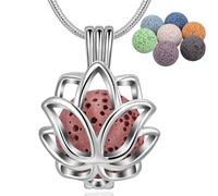 INFUSEU Collier Huile Essentielle Femme, Lotus Huile Plaqué Argent Aromatherapie Diffuseur Pierre Naturelle Pendentif Bijou Chaine Femme