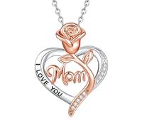 INFUSEU Collier Maman I Love You Mom Mère Enfants Pendentif Cœur Rose Plaqué Or Rose Bijou de Famille Cadeau pour Femme Elle