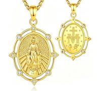 INFUSEU Collier Médaille Miraculeuse Vierge Marie 18K Or Pendentif Protection Catholique Sainte Marie Bijou Religieux Communion Confirmation Foi Chrétienne Cadeau pour Femme