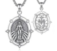 INFUSEU Collier Médaille Miraculeuse Vierge Marie Pendentif Protection Catholique Sainte Marie Bijou Religieux Communion Confirmation Foi Chrétienne Cadeau pour Femme