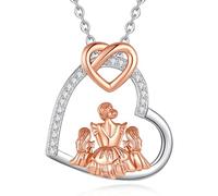INFUSEU Collier Mere Fille, Argent 925 Maman Pendentif Colliers Coeur En À La Fois Enfants Or Rose pour Les Femmes Cadeau De Fête Des Mères Cadeau Mere Fille