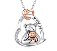 INFUSEU Collier pour Maman, Fete Des Meres Cadeaux Animal Mère Ourse Et Oursons Pendentif Argent Sterling 925 Fête Des Mères MAMA BEAR Cadeau pour Mamie Tante Fille
