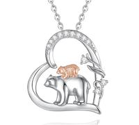 INFUSEU Collier pour Maman, Fete Des Meres Cadeaux Animal Mère Ourse Et Oursons Pendentif Argent Sterling 925 Fête Des Mères Cadeau pour Mamie Tante