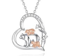 INFUSEU Collier pour Maman, Fete Des Meres Cadeaux Animal Mère Ourse Oursons Pendentif Argent Sterling 925 Fête Des Mères Cadeau pour Mamie Tante