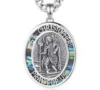 INFUSEU Collier Saint Christophe pour Homme, Pendentif Argent Sterling 925 Foi Chrétienne Religieux Protection Spirituelle Coquillage D'ormeau Bijoux Amulette Cadeaux pour Hommes Et Femmes