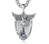 INFUSEU Collier Saint Michel, Archange Pendentif Elliptique Ange Argent Sterling 925 Guerrier Michael Michael Médaille pour Hommes Femmes