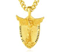 INFUSEU Collier Saint Michel, Archange Pendentif Elliptique Ange Argent Sterling 925 Or Guerrier Michael Michael Médaille pour Hommes Femmes