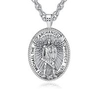 INFUSEU Collier Saint Michel, Argent Sterling 925 Archange Pendentif Elliptique Ange Guerrier Michael Michael Médaille pour Hommes Femmes