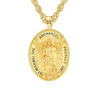 INFUSEU Collier Saint Michel, Argent Sterling 925 Or Archange Pendentif Elliptique Ange Guerrier Michael Michael Médaille pour Hommes Femmes