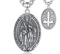 INFUSEU Collier Saint Pierre, Pendentif Patron Elliptique en Argent Sterling 925 Foi Chrétienne Bijoux Religieux Amour Divin Protection Spirituelle Bijoux Amulette Cadeaux pour Hommes Femmes