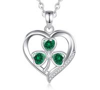 INFUSEU Collier Trèfle Coeur, Irlandais Pendentif Trois Feuilles Forme De Cœur Bijoux Cadeau Porte Bonheur pour Maman Femme