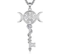 INFUSEU Collier Triple Déesse De La Lune Pendentif En Argent 925 Pagan Wiccan Déesse Magique Hécate Lilith Amulette De Protection Bijoux pour Femmes Hommes