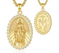 INFUSEU Collier Vierge Marie 18K Or Pendentif Protection Catholique Sainte Marie Medaille Miraculeuse Bijou Religieux Communion Confirmation Foi Chrétienne Cadeau pour Femme
