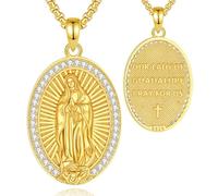 INFUSEU Collier Vierge Marie, Argent Sterling 925 18K Or Pendentif Medaille Miraculeuse Bijoux Cadeau Religieux pour Femmes