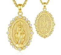 INFUSEU Collier Vierge Marie Médaille Miraculeuse 18K Or Pendentif Protection Catholique Sainte Marie Bijou Religieux Communion Confirmation Foi Chrétienne Cadeau pour Femme