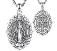 INFUSEU Collier Vierge Marie Médaille Miraculeuse Pendentif Protection Catholique Sainte Marie Bijou Religieux Communion Confirmation Foi Chrétienne Cadeau pour Femme