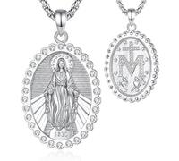 INFUSEU Collier Vierge Marie Pendentif Protection Catholique Sainte Marie Medaille Miraculeuse Bijou Religieux Communion Confirmation Foi Chrétienne Cadeau pour Femme