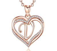 INFUSEU Colliers uniques avec initiales pour femmes et filles, bijoux en forme de petit cœur, cadeaux personnalisés significatifs, 20MM, Plaqué or rose, Zircone cubique