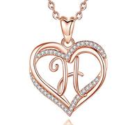 INFUSEU Colliers uniques avec initiales pour femmes et filles, bijoux en forme de petit cœur, cadeaux personnalisés significatifs, Length: 45mm, Width: 20.2mm, Height: 2mm, Plaqué or rose, Zircone