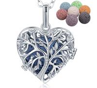 INFUSEU Diffuseur Huile Essentielle Arbre de Vie Coeur Argent Plaque Aromathérapie Pendentif Aromathérapie Diffuseur Parfum Femme