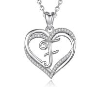 INFUSEU Initial Collier F Pendentif, Double Coeur Alphabet Cubique Zircone CZ Lettre Bijoux Cadeaux Romantiques Pour Femmes Dames Petite Amie, Chaîne De 20 Pouces