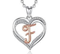 INFUSEU Initial Collier F Pendentif, Double Coeur Alphabet Zircon Cubique Or Rose Lettre Bijoux Cadeaux Romantiques Pour Femmes Dames Petite Amie, Chaîne De 20 Pouces