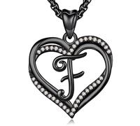 INFUSEU Initial Collier F Pendentif, Ferreux Double Coeur Alphabet Cubique Zircone CZ Ferreux Lettre Bijoux Cadeaux Romantiques Pour Femmes Dames Petite Amie, Chaîne De 20 Pouces