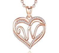 INFUSEU Lettre Collier Alphabet W, Or Rose Lettre Pendentif Double Coeur Bijoux Cubic Zirconia CZ Cadeaux Romantiques pour Dame Femme Maman, Chaîne de 20 Pouces