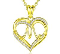 INFUSEU Nom Collier, Double Coeur Or N Lettre Bijoux Alphabet Pendentif Cubic Zirconia CZ Cadeaux Romantiques Pour Femmes Petite Amie Filles