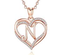 INFUSEU Nom Collier, Double Coeur Or Rose N Lettre Bijoux Alphabet Pendentif Cubic Zirconia CZ Cadeaux Romantiques Pour Femmes Petite Amie Filles
