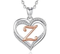 INFUSEU Z Pendentif Collier Lettre A-Z Alphabet Capital Bijoux Double Coeur Initiale Collier Oxyde de Zirconium CZ pour Femme Cadeaux Romantiques, Chaîne de 20 Pouces
