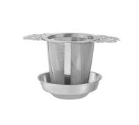 Infuseur à thé à double poignée avec plateau, filtre à thé en acier inoxydable à mailles fines pour feuilles en vrac, épices, cuillère à café pour théières, tasses (argent)