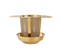 Infuseur à thé à double poignée avec plateau, filtre à thé en acier inoxydable à mailles fines pour feuilles en vrac, épices, théières, tasses (doré)